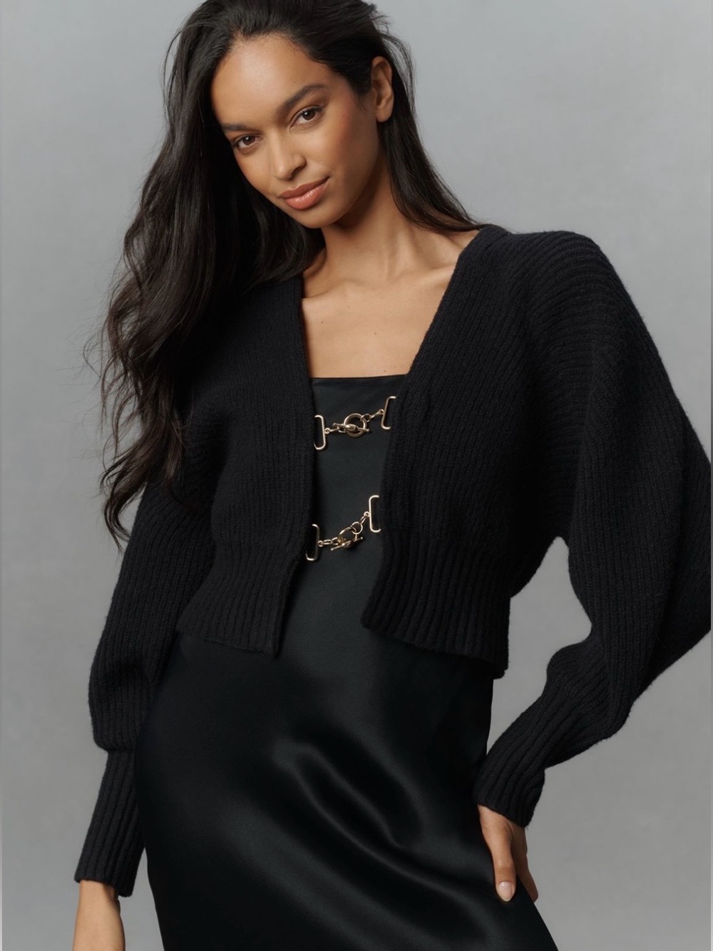 Anthropologie Rhea Hardware Crop Cardigan Sweater - Black